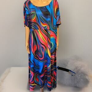 Vintage Fun Wear Rainbow Marble Pop Art Fit&Flare Dress Women Plus 7XL Stretch